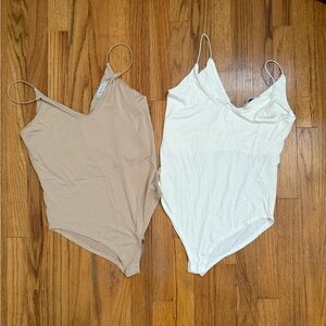 3/$15 | White & Tan spaghetti strap one piece bodysuits